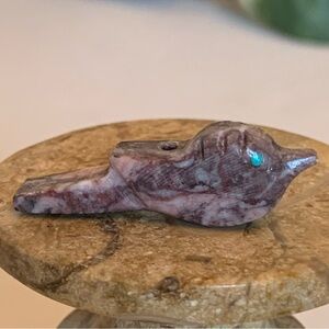 Vintage Native American Zuni Carved Bird Fetish Bead Dove Turquoise Eyes 1.2”